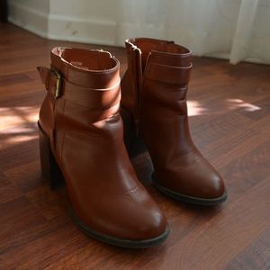 Camel Faux Leather Ankle Booties